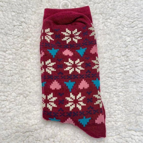 maroon burgundy winter snowflake socks never worn bears snowflakes - Picture 2 of 4